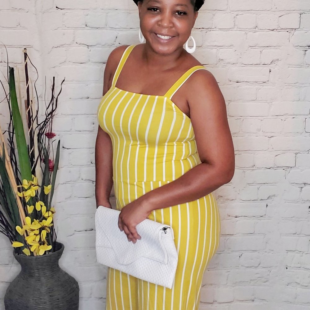 NWoT  Yellow White Pinstripe Lazy Day Jumpsuit